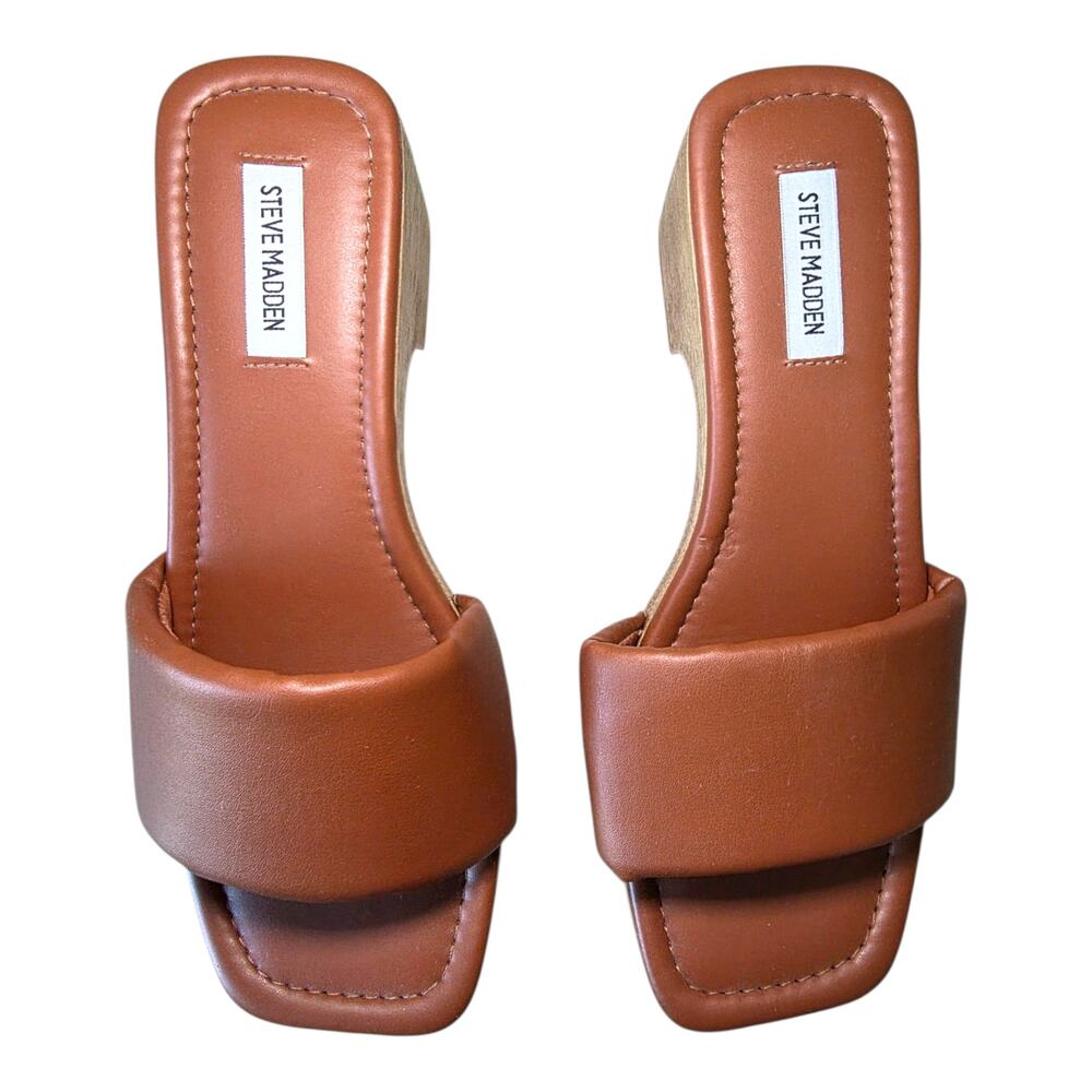Steve Madden Brown Cognac Chunky Platform Slide Open Toe Sandals Women’s Size 9